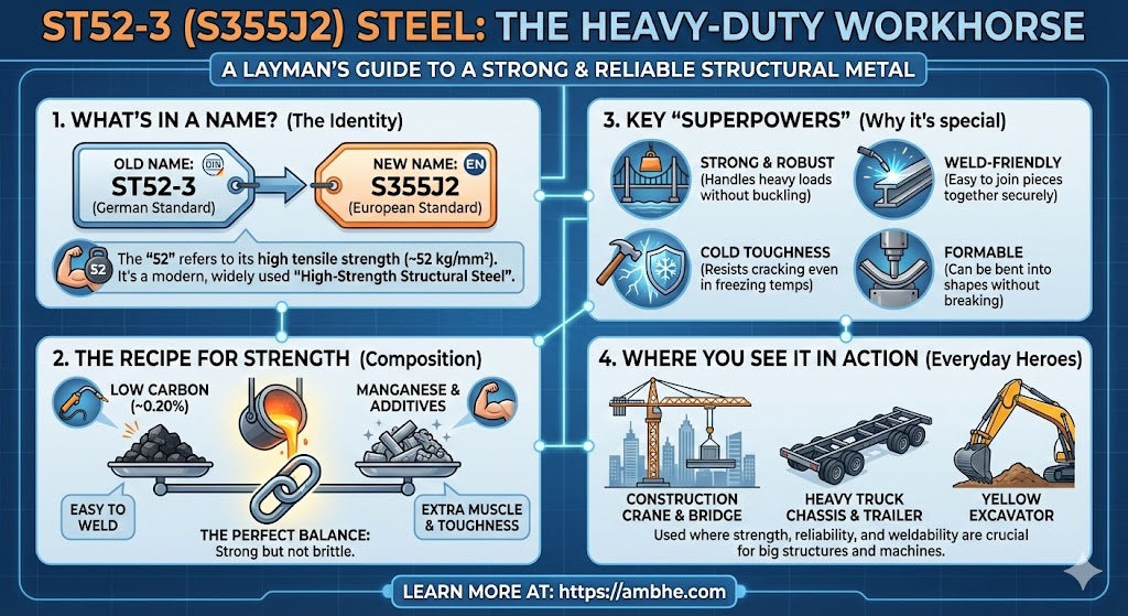 Ambhe Ferro St52 steel infographic
